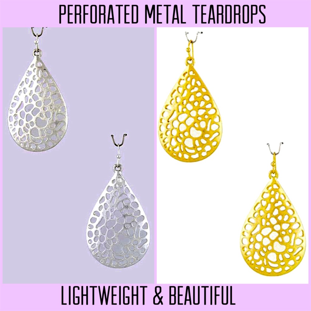 Perforated Metal Teardrop EarringsNwt 22$